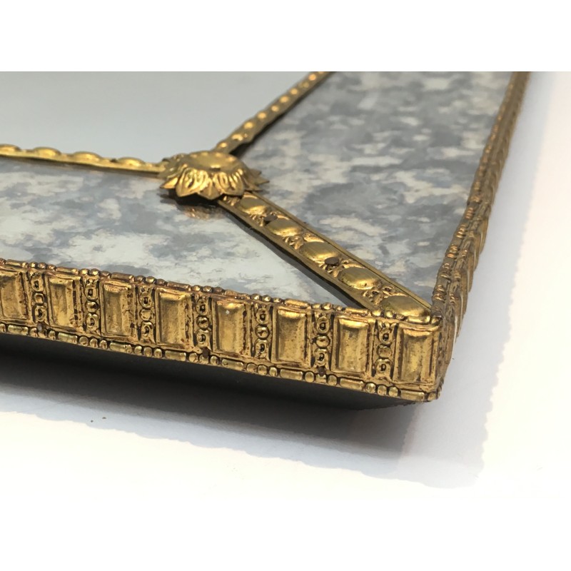 Multi-Faceted Mirror with Brass Garlands, French Work, Circa 1970