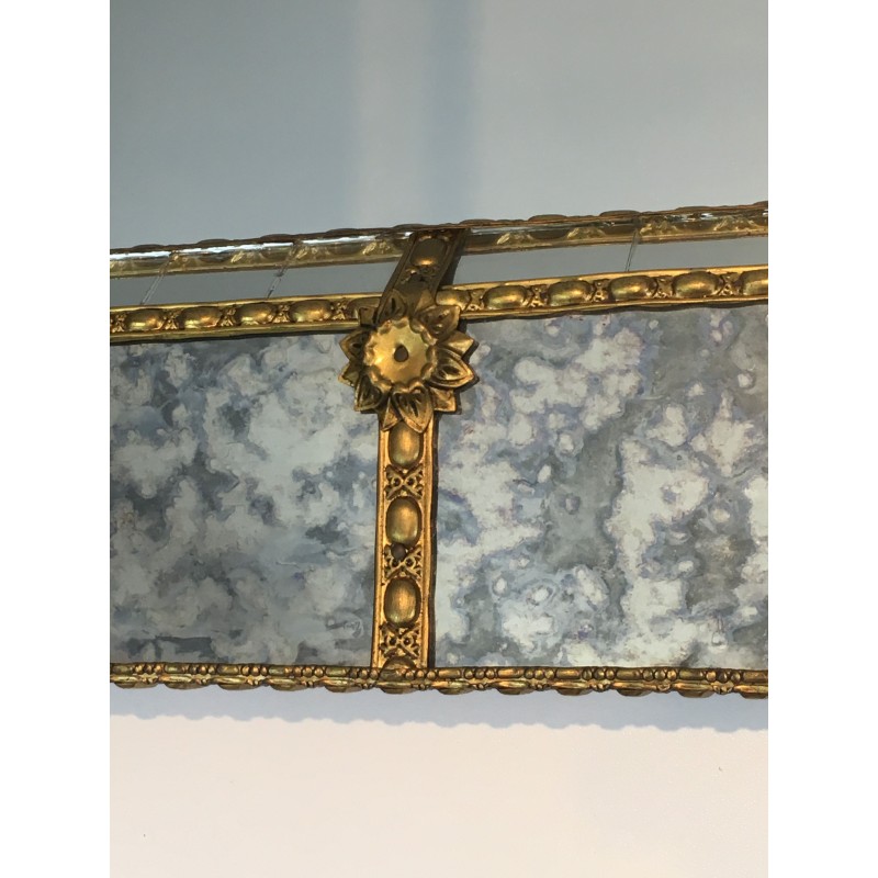 Multi-Faceted Mirror with Brass Garlands, French Work, Circa 1970
