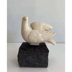Carrara Marble Sculpture of a Dove on Stone Base, Signed Del Torionne, Italian Work, Circa 1950