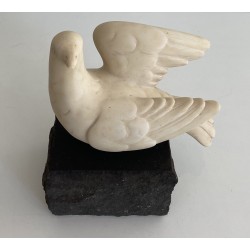 Carrara Marble Sculpture of a Dove on Stone Base, Signed Del Torionne, Italian Work, Circa 1950