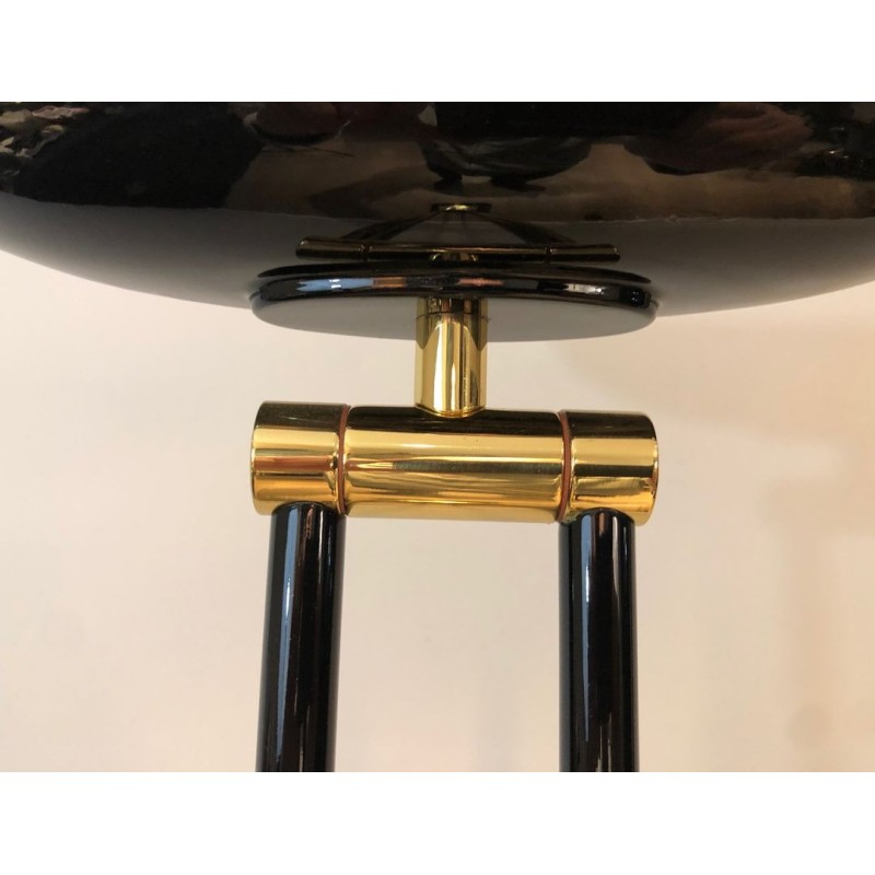 Black Lacquered Metal and Brass Halogen Floor Lamp, French Work, circa 1970 | Maison BARROIS