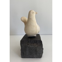 Carrara Marble Sculpture of a Dove on Stone Base, Signed Del Torionne, Italian Work, Circa 1950