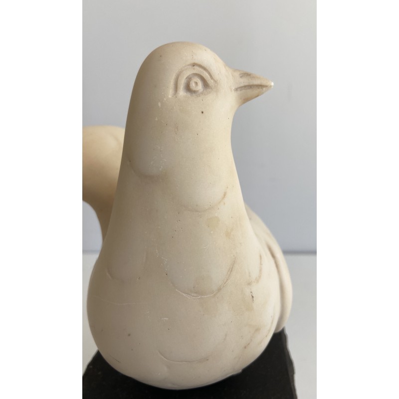 Carrara Marble Sculpture of a Dove on Stone Base, Signed Del Torionne, Italian Work, Circa 1950