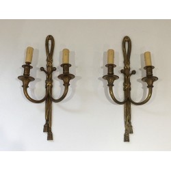Pair of Louis XVI Style Bronze Wall Sconces, French Work, Circa 1940