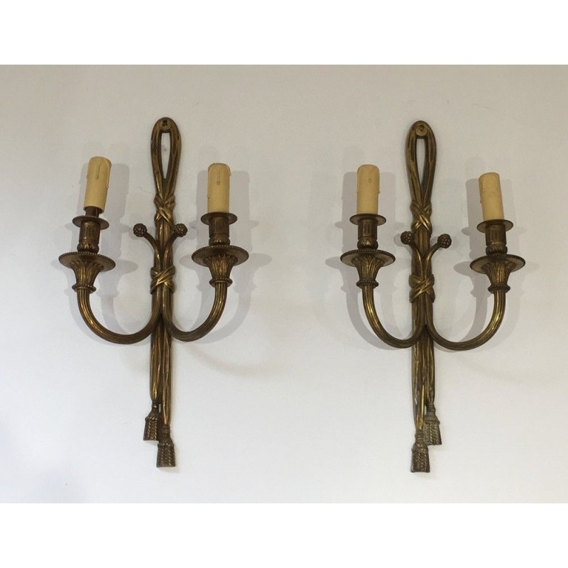 Pair of Louis XVI Style Bronze Wall Sconces, French Work, Circa 1940