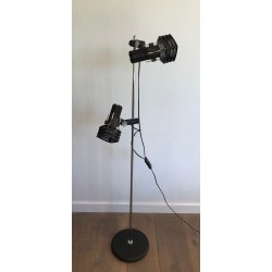 Chrome and Black Lacquered Floor Lamp with Adjustable Reflectors, French Work, circa 1980 | Maison BARROIS