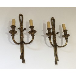 Pair of Louis XVI Style Bronze Wall Sconces, French Work, Circa 1940