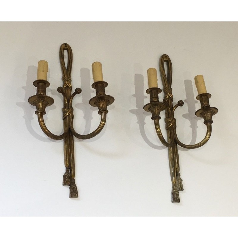 Pair of Louis XVI Style Bronze Wall Sconces, French Work, Circa 1940