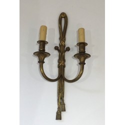 Pair of Louis XVI Style Bronze Wall Sconces, French Work, Circa 1940