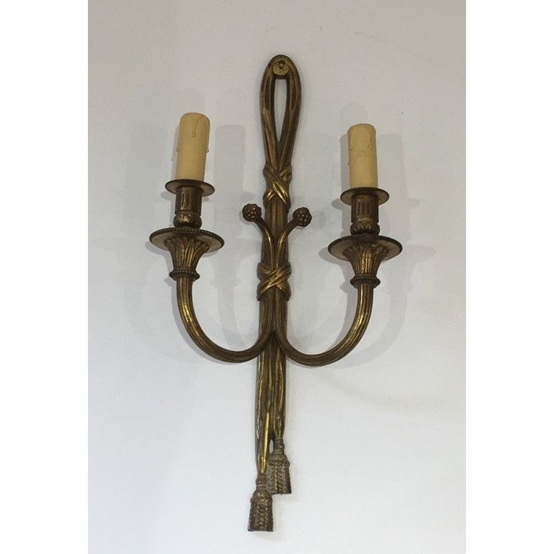Pair of Louis XVI Style Bronze Wall Sconces, French Work, Circa 1940