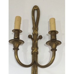Paire d'Appliques en Bronze de Style Louis XVI, Travail Français, Vers 1940