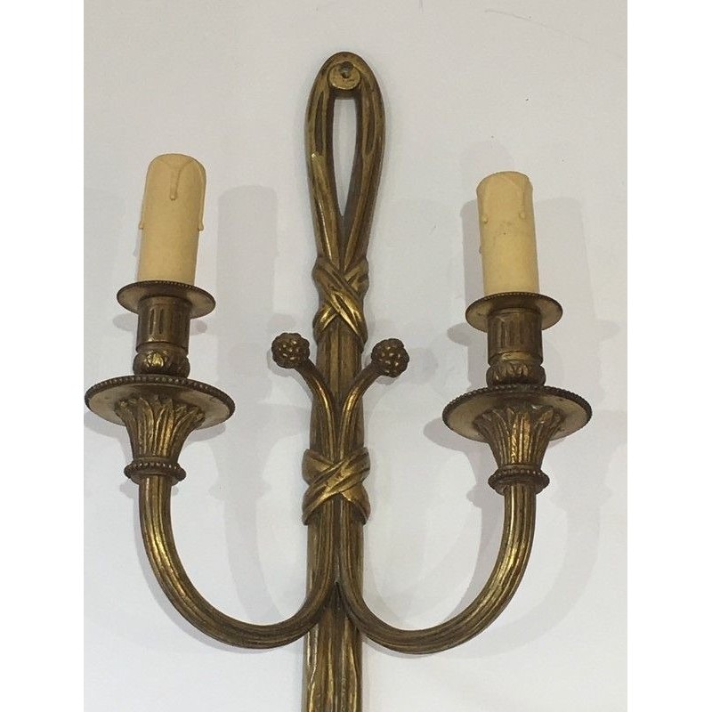 Pair of Louis XVI Style Bronze Wall Sconces, French Work, Circa 1940