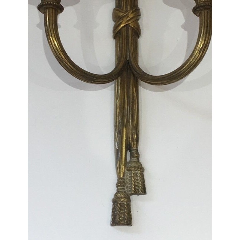 Pair of Louis XVI Style Bronze Wall Sconces, French Work, Circa 1940