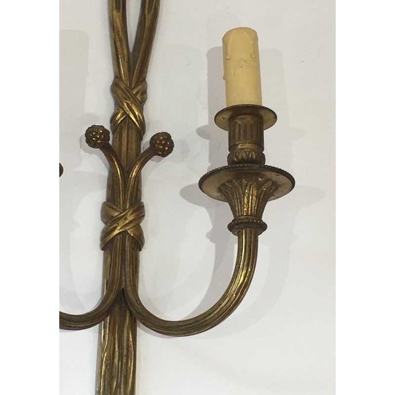 Pair of Louis XVI Style Bronze Wall Sconces, French Work, Circa 1940