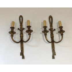 Pair of Louis XVI Style Bronze Wall Sconces, French Work, Circa 1940