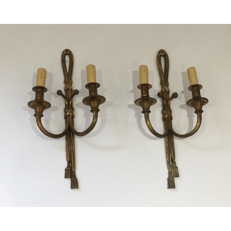 Pair of Louis XVI Style Bronze Wall Sconces, French Work, Circa 1940