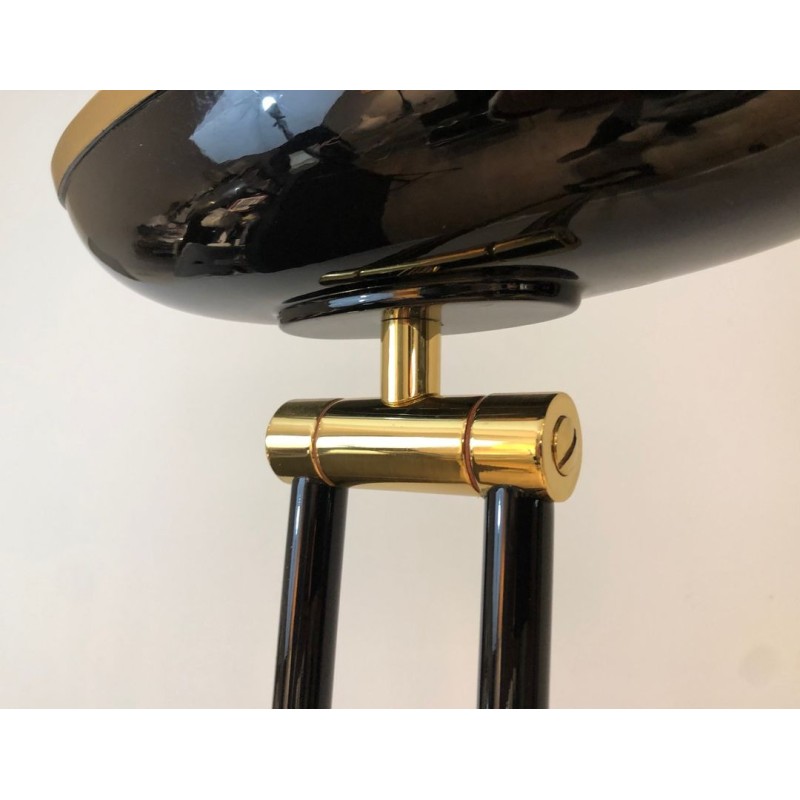 Black Lacquered Metal and Brass Halogen Floor Lamp, French Work, circa 1970 | Maison BARROIS