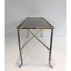 Small Faux-Bamboo Bronze Coffee Table with Smoked Glass Shelf by Maison Baguès, French Work, Circa 1940