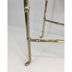 Petite Table Basse Façon Faux-Bambou en Bronze et Dalle de Verre Fumée par la Maison Baguès, Travail Français, Vers 1940