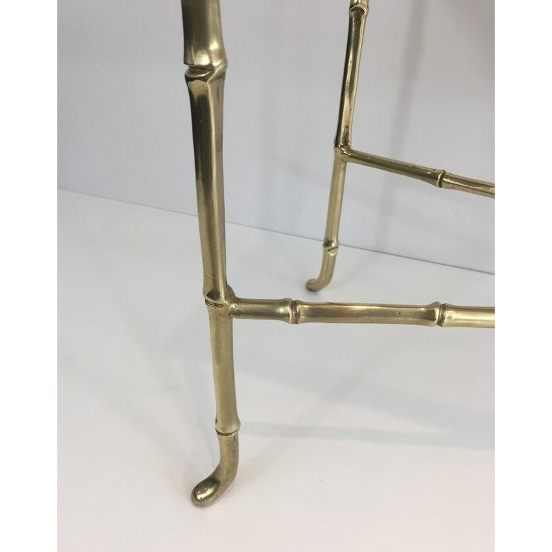 Small Faux-Bamboo Bronze Coffee Table with Smoked Glass Shelf by Maison Baguès, French Work, Circa 1940