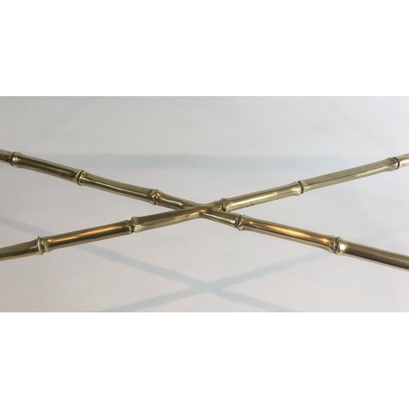 Petite Table Basse Façon Faux-Bambou en Bronze et Dalle de Verre Fumée par la Maison Baguès, Travail Français, Vers 1940