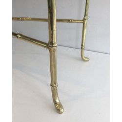 Small Faux-Bamboo Bronze Coffee Table with Smoked Glass Shelf by Maison Baguès, French Work, Circa 1940