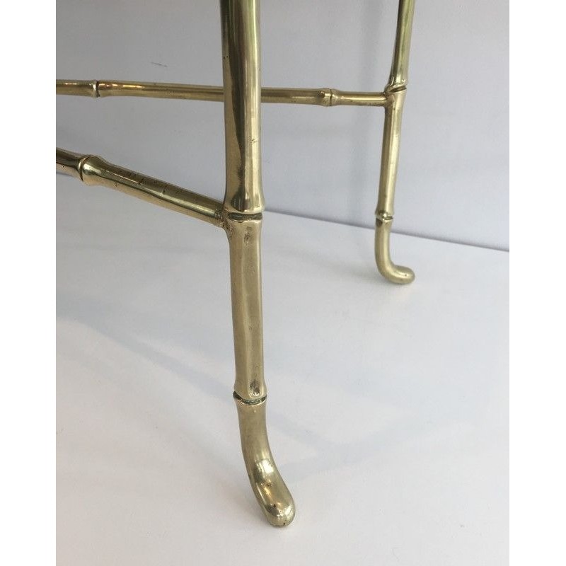 Petite Table Basse Façon Faux-Bambou en Bronze et Dalle de Verre Fumée par la Maison Baguès, Travail Français, Vers 1940