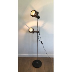 Lampadaire Chrome et Laqué Noir à Réflecteurs Réglables, Travail Français, vers 1980 | Maison BARROIS