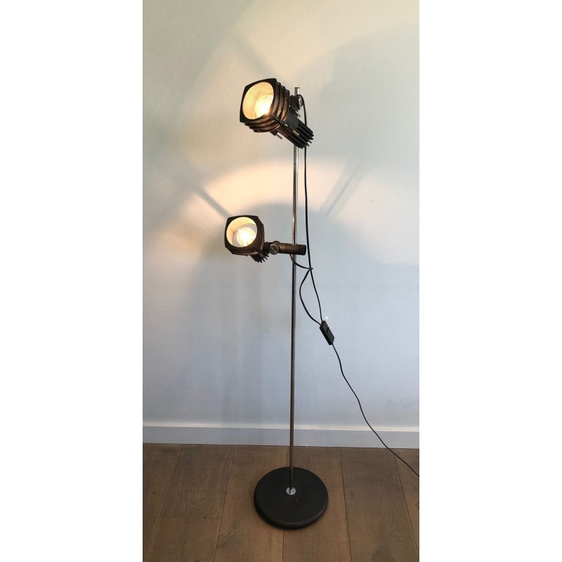 Chrome and Black Lacquered Floor Lamp with Adjustable Reflectors, French Work, circa 1980 | Maison BARROIS