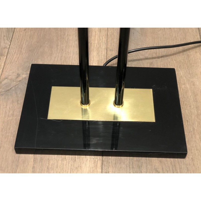 Black Lacquered Metal and Brass Halogen Floor Lamp, French Work, circa 1970 | Maison BARROIS