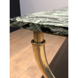 Neoclassical Brass Coffee Table with Green Marble Top by Raymond Subes, French Work, Circa 1940