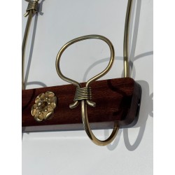Mahogany and Brass Wall-Mounted Coat Rack, French Work, Circa 1940