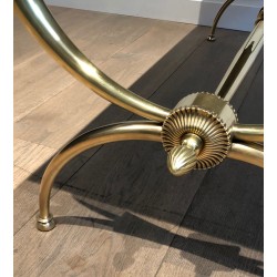 Table Basse Néoclassique en Laiton à Plateau de Marbre Vert par Raymond Subes, Travail Français, Vers 1940