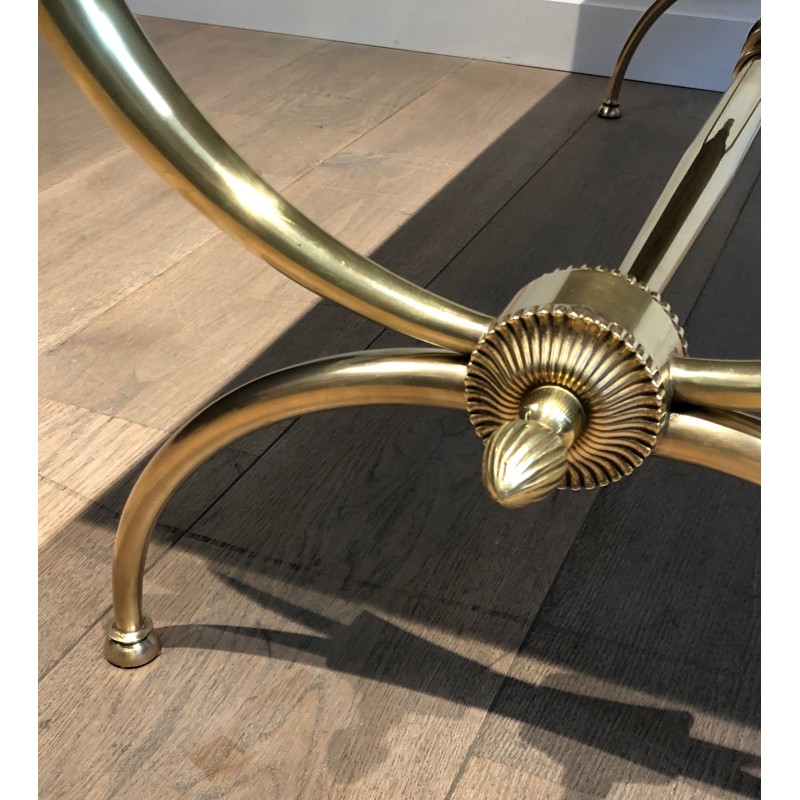Neoclassical Brass Coffee Table with Green Marble Top by Raymond Subes, French Work, Circa 1940