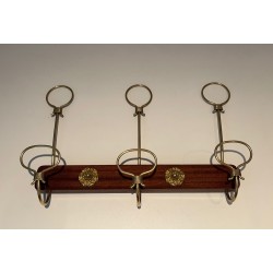Mahogany and Brass Wall-Mounted Coat Rack, French Work, Circa 1940