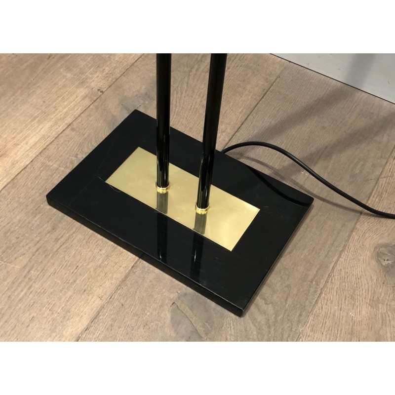 Black Lacquered Metal and Brass Halogen Floor Lamp, French Work, circa 1970 | Maison BARROIS