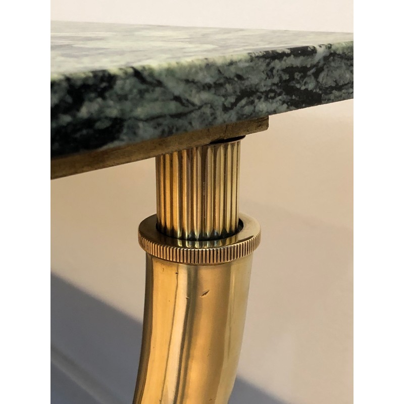 Neoclassical Brass Coffee Table with Green Marble Top by Raymond Subes, French Work, Circa 1940