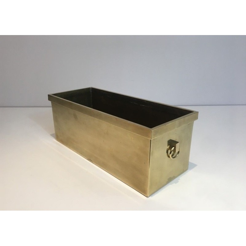 Neoclassical Style Rectangular Brass Planter, French Work, Circa 1970