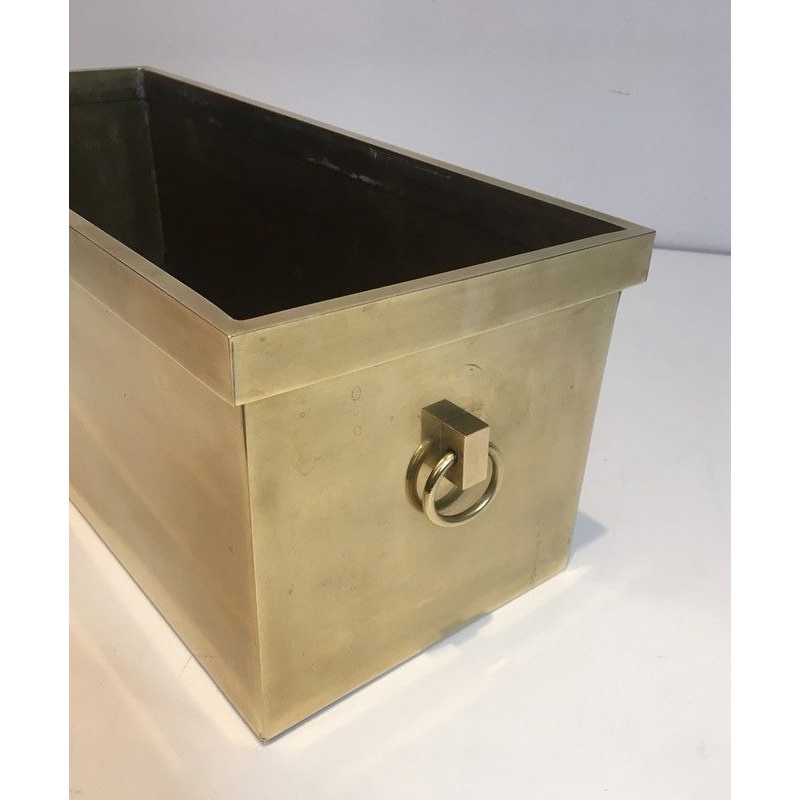 Neoclassical Style Rectangular Brass Planter, French Work, Circa 1970