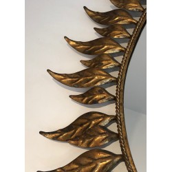 Gilt Metal Oval Sunburst Mirror, French Work, Circa 1970