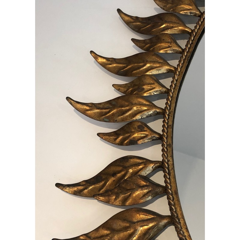Gilt Metal Oval Sunburst Mirror, French Work, Circa 1970