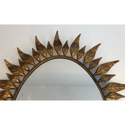 Gilt Metal Oval Sunburst Mirror, French Work, Circa 1970