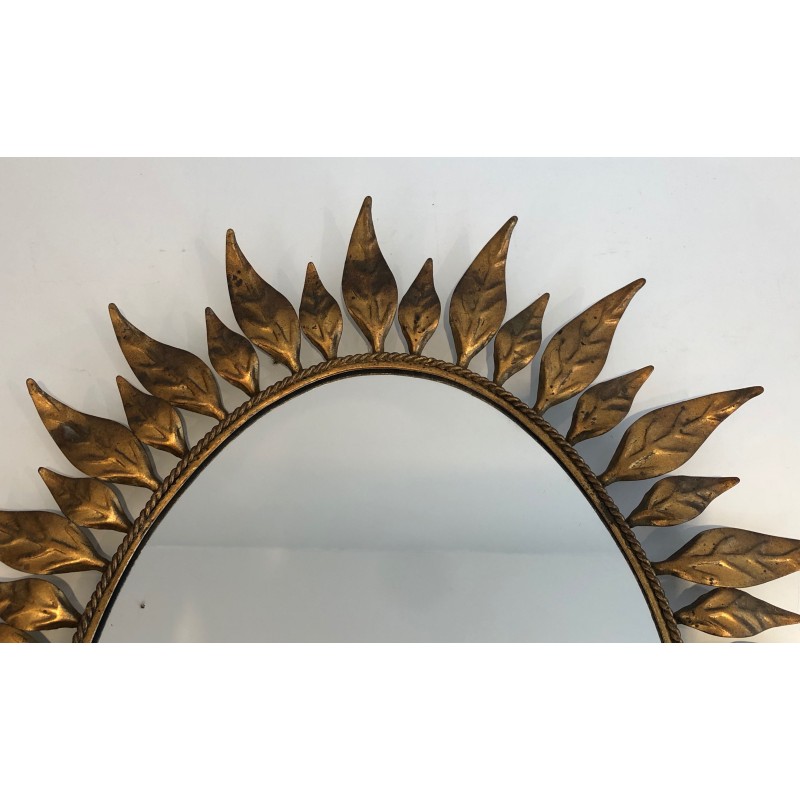 Gilt Metal Oval Sunburst Mirror, French Work, Circa 1970