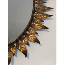 Gilt Metal Oval Sunburst Mirror, French Work, Circa 1970