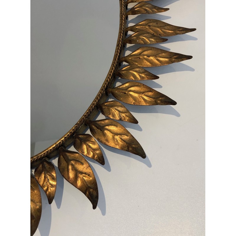 Gilt Metal Oval Sunburst Mirror, French Work, Circa 1970