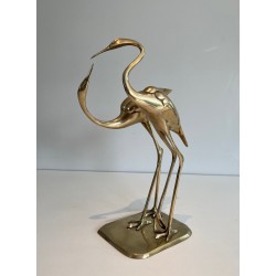 Brass Sculpture of an Entwined Pair of Birds, French Work, Circa 1970