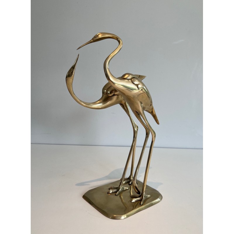 Brass Sculpture of an Entwined Pair of Birds, French Work, Circa 1970