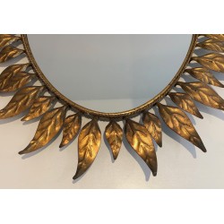 Gilt Metal Oval Sunburst Mirror, French Work, Circa 1970