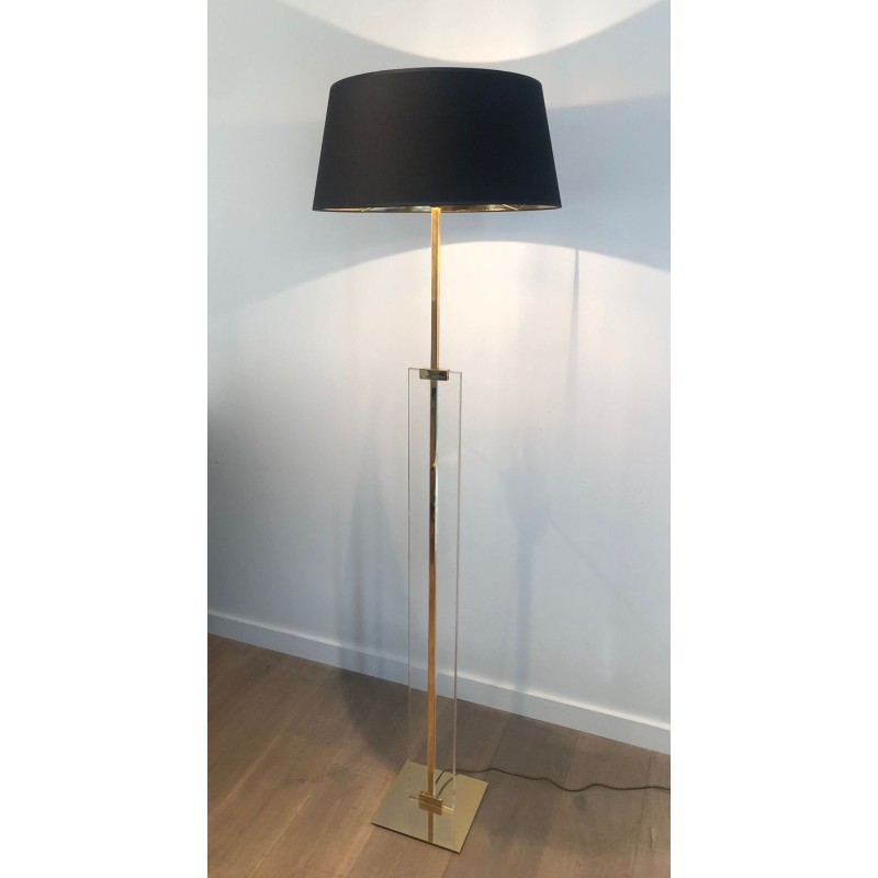 Lampadaire de Parquet en Verre et Laiton, Travail Français, vers 1970 | Maison BARROIS