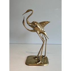Brass Sculpture of an Entwined Pair of Birds, French Work, Circa 1970